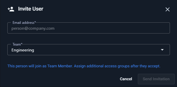 The employer Users page with the Invite User action and access-group information.